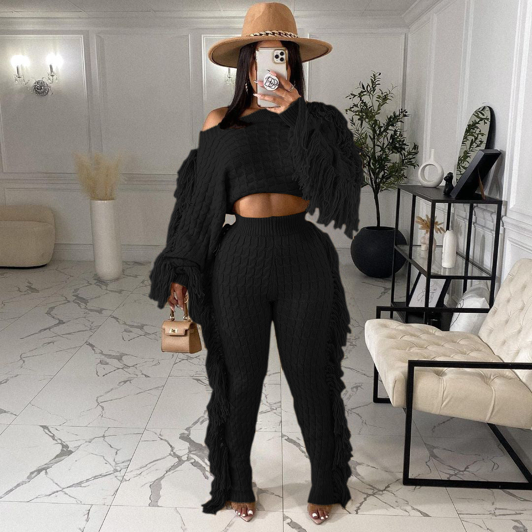 Levoire | Pull En Tricot À Pompons Sexy Ensemble Deux Pièces