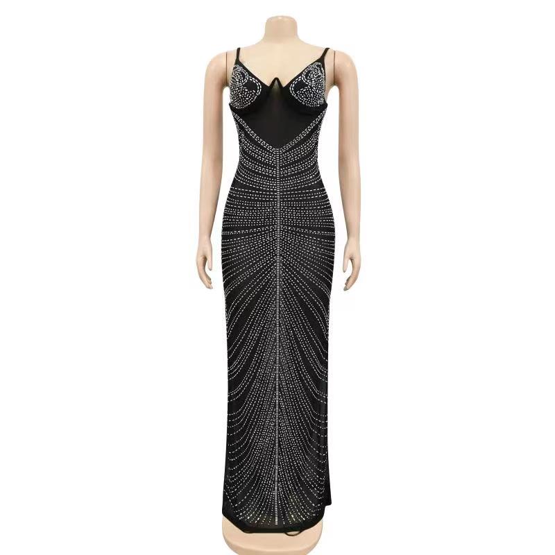 Levoire | Robe Maxi Strass Transparente En Mesh
