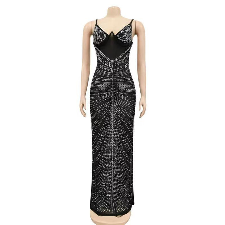 Levoire | Robe Maxi Strass Transparente En Mesh
