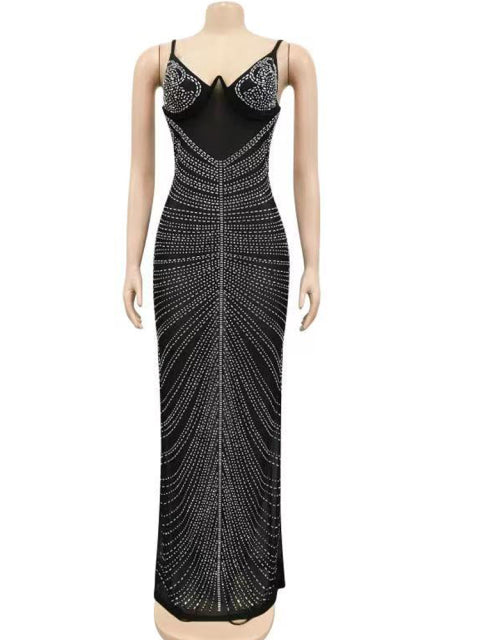 Levoire | Robe Maxi Transparente En Mesh Strass noir