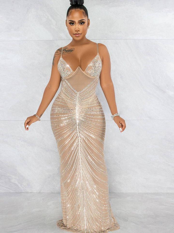 Levoire | Robe Maxi Transparente En Mesh Strass