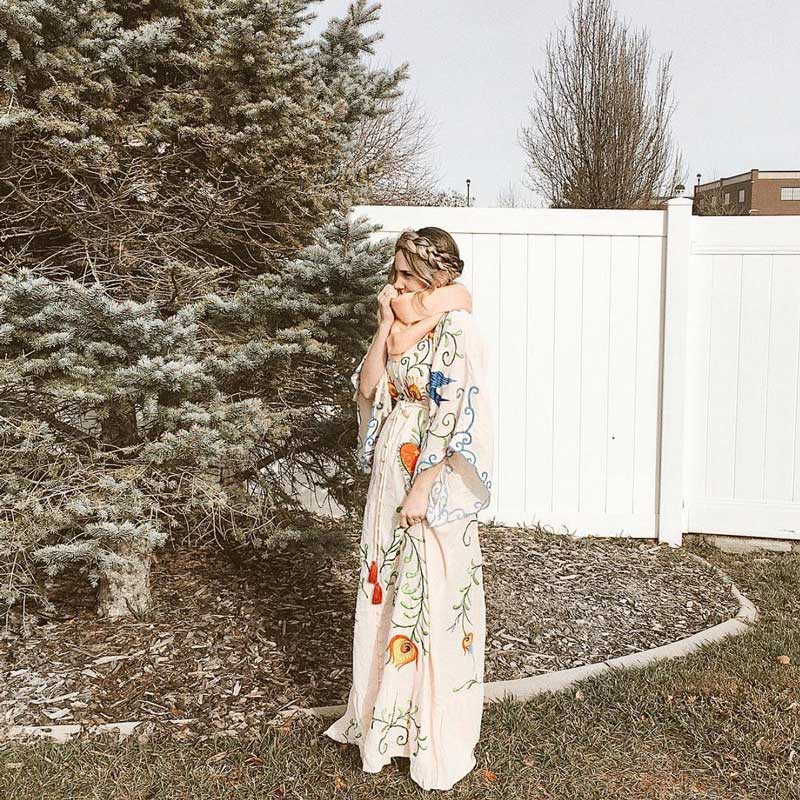 Levoire | Robe Maxi Décolleté Manche Chauve-Souris Décontractée