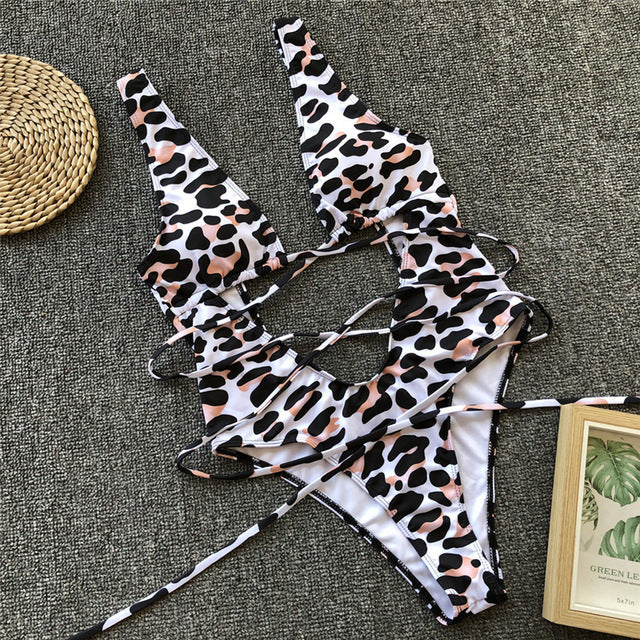Levoire | Roter Léopard Monokini Maillot De Bain Bandage Sexy Bikini Pushup brun