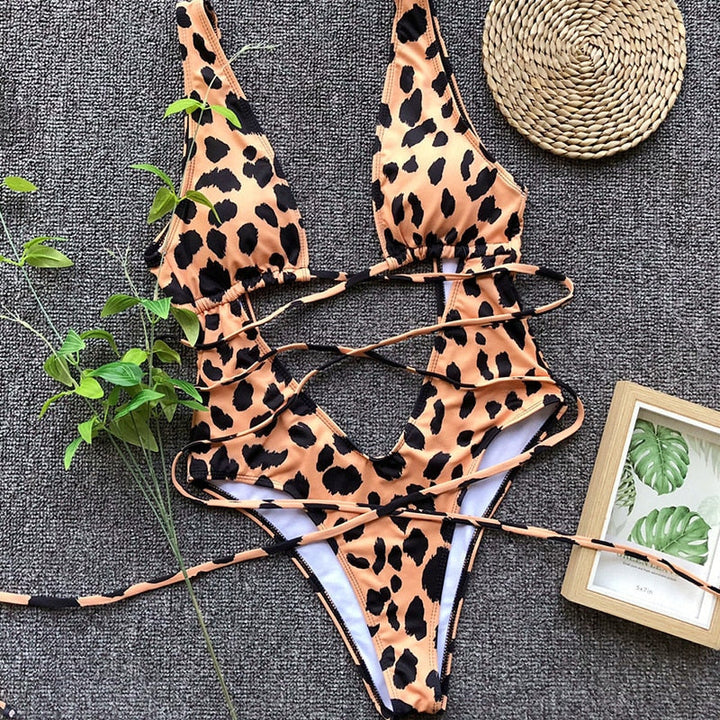 Levoire | Roter Léopard Monokini Maillot De Bain Bandage Sexy Bikini Pushup