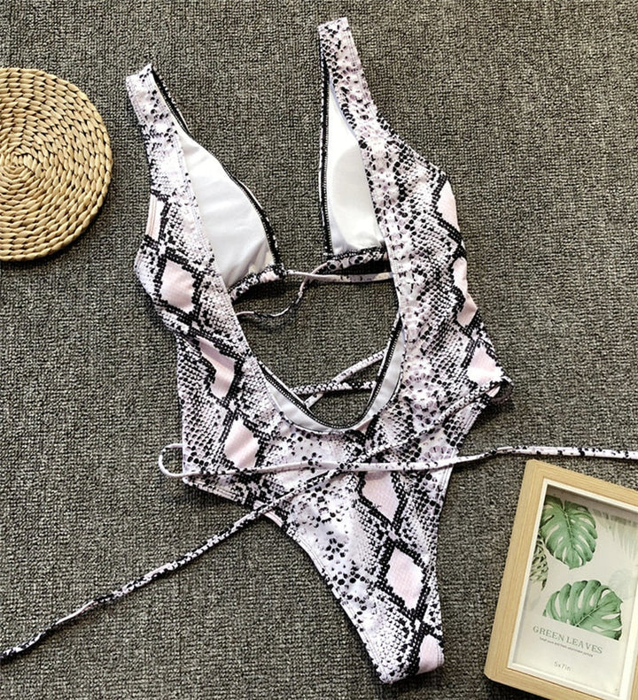 Levoire | Roter Léopard Monokini Maillot De Bain Bandage Sexy Bikini Pushup