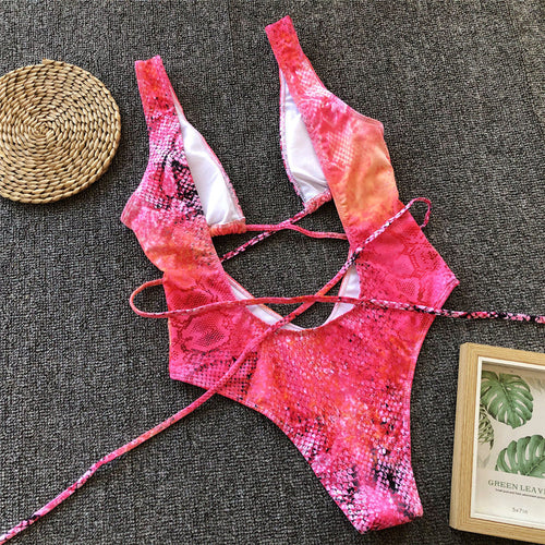 Levoire | Roter Léopard Monokini Maillot De Bain Bandage Sexy Bikini Pushup