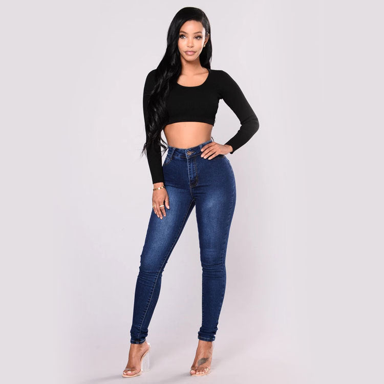 Levoire | slim taille haute décontracté BLEU FONCÉ