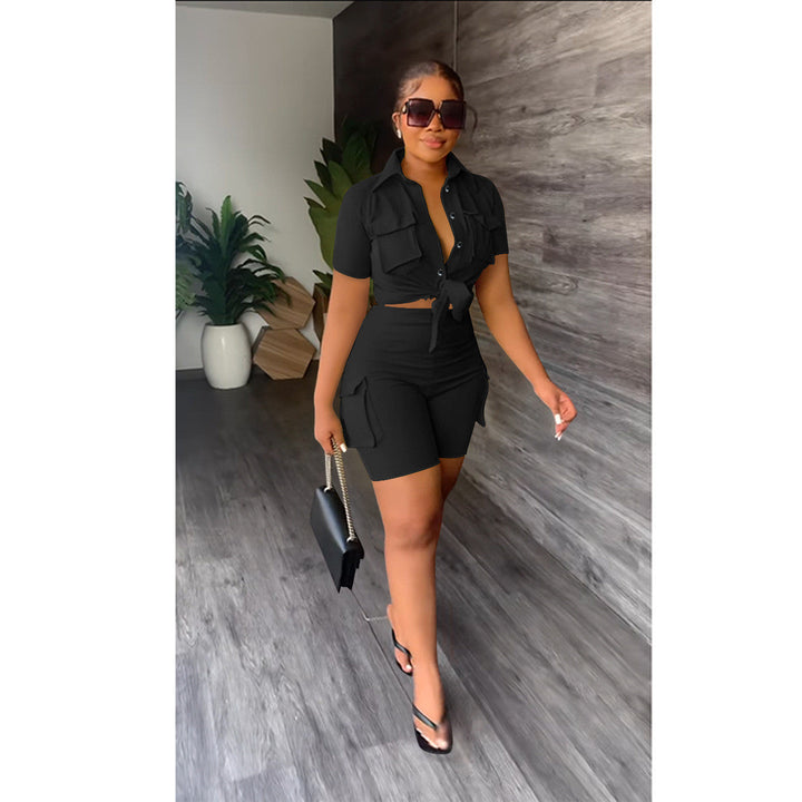 Levoire | Chemise à manches courtes et shorts cargo NOIR