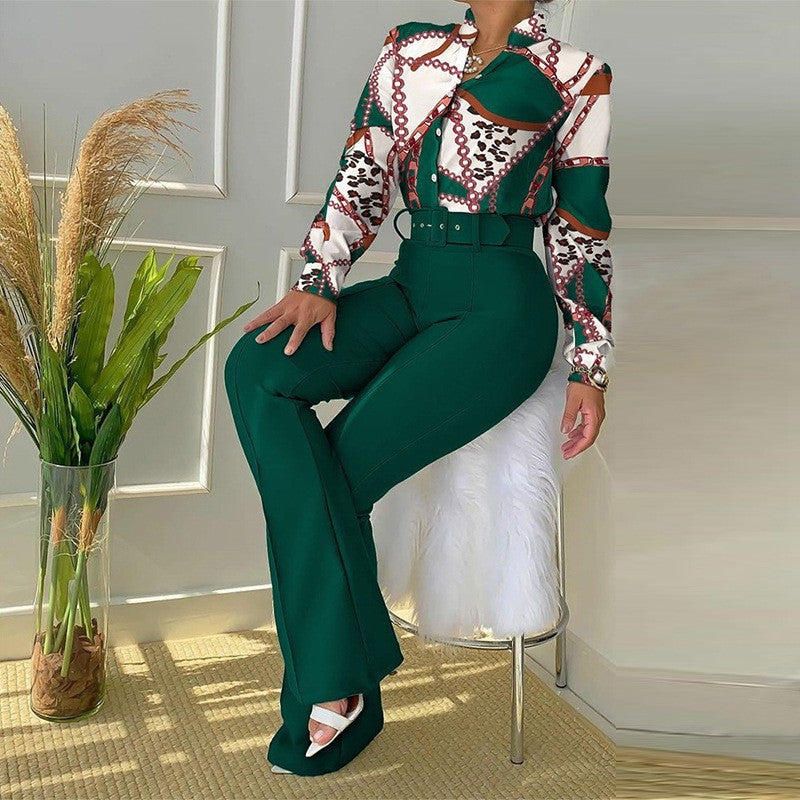 Levoire | Chemise à manches longues Pantalon à taille ouverte VERT