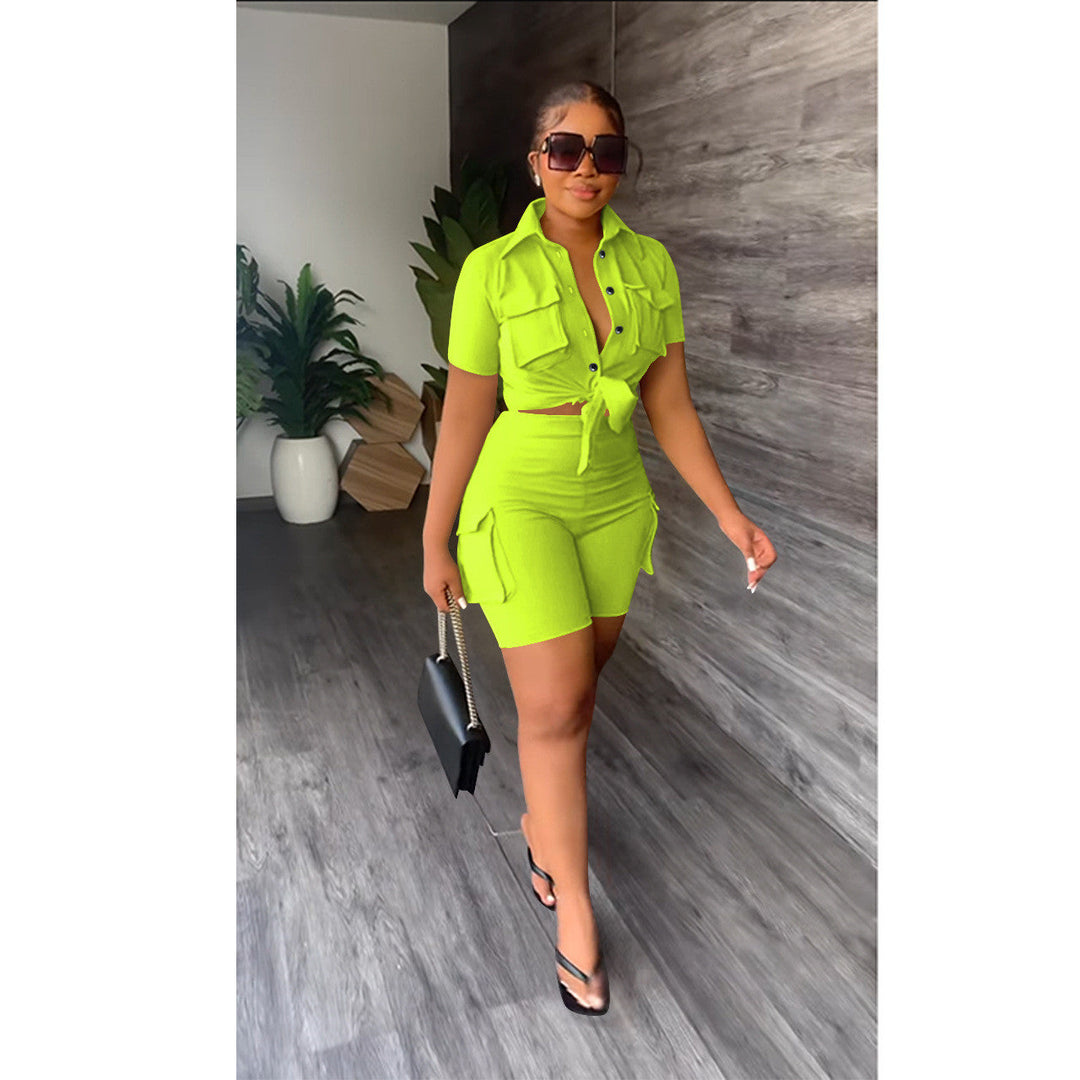 Levoire | Chemise à manches courtes et shorts cargo VERT