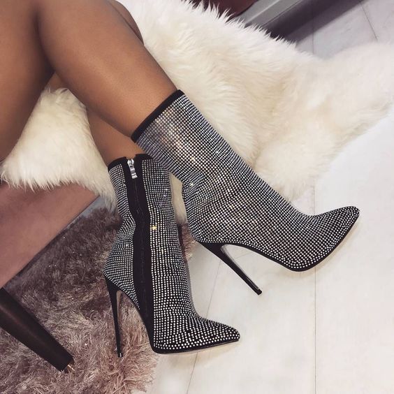 Levoire | mocassins à talons hauts moka avec strass et fermeture éclair sur le côté NOIR