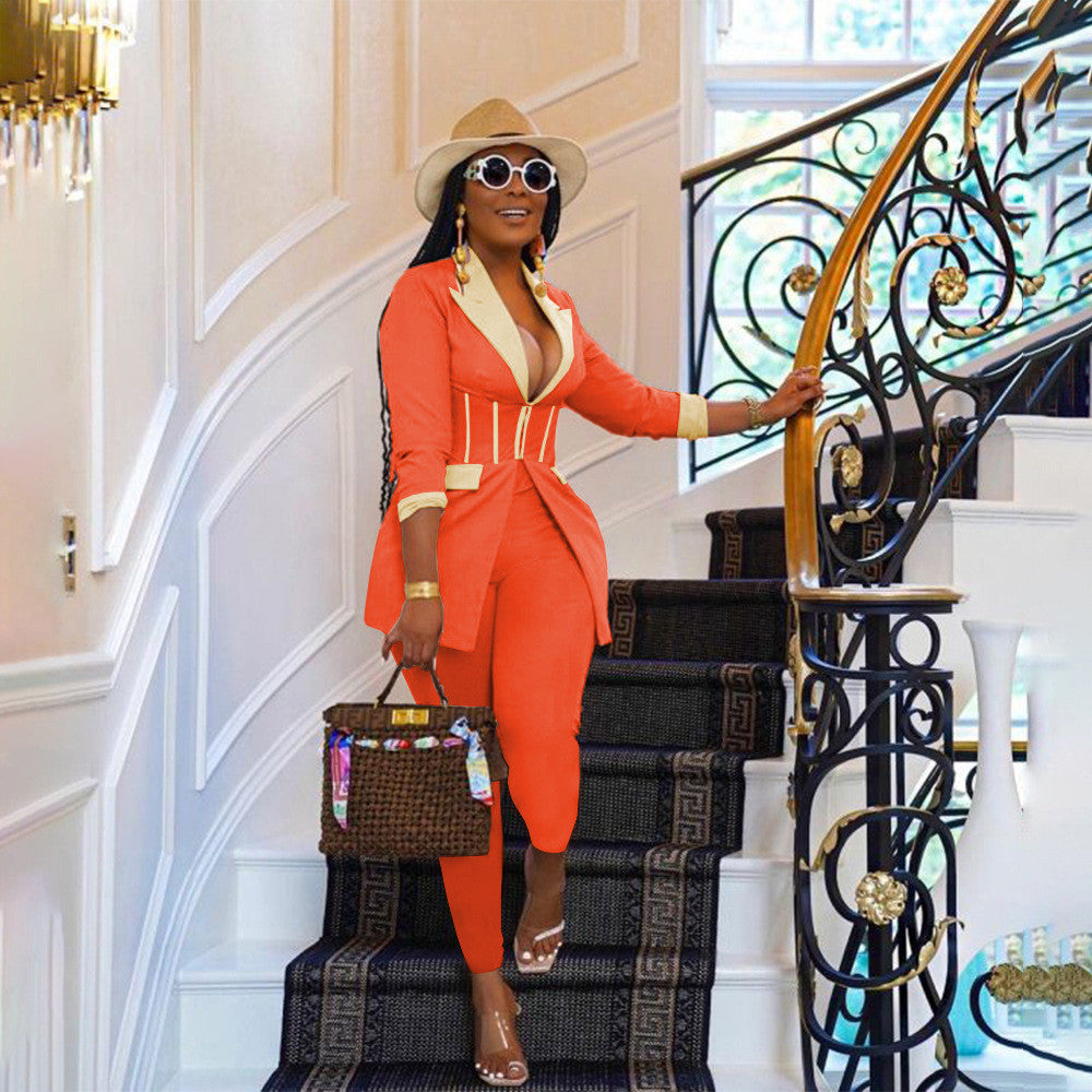 Levoire | blazer à fermeture éclair et pantalon assorti ORANGE S