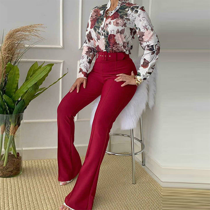Levoire | Chemise à manches longues Pantalon à taille ouverte ROUGE