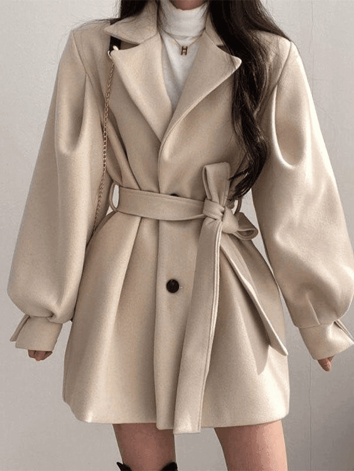Levoire | Manteau En Laine Ceinturé À Manches Bouffantes Beige