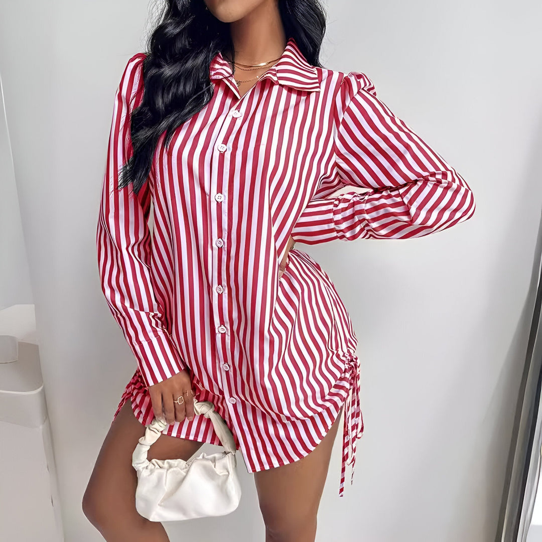 Levoire | Robe Chemise Rayée Avec Patte De Boutonnage Et Détail En Dentelle Pour Femmes Rot
