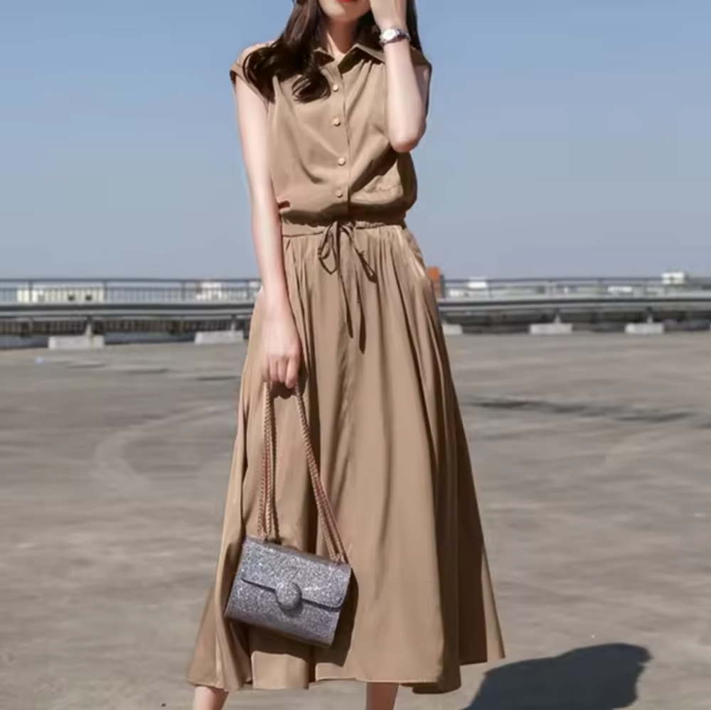 Levoire | Robe Élégante Sans Manches Avec Cordon Khaki