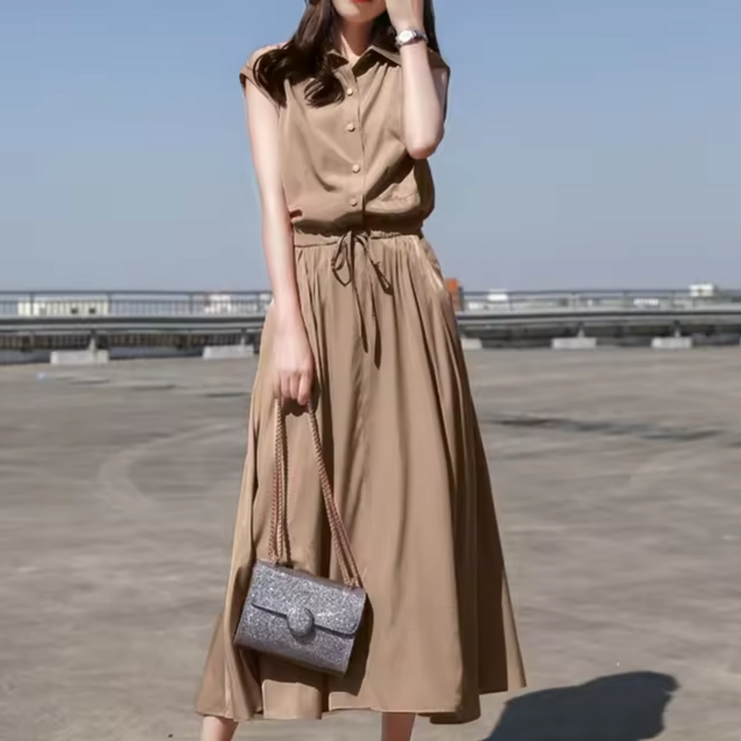 Levoire | Robe Élégante Sans Manches Avec Cordon Khaki