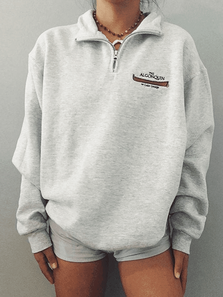 Levoire | Quart De Fermeture Éclair Sweatshirt Imprimé Gris