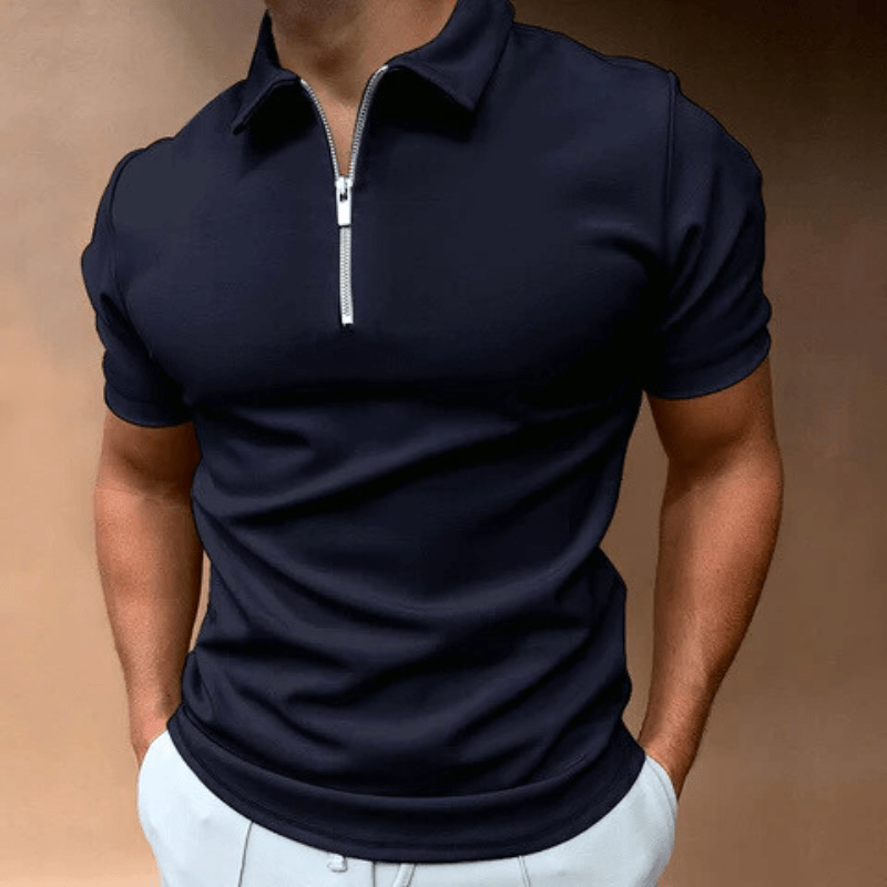 Levoire | Polo T-shirt pour hommes polo avec fermeture éclair et col confortable et tendance Bleu