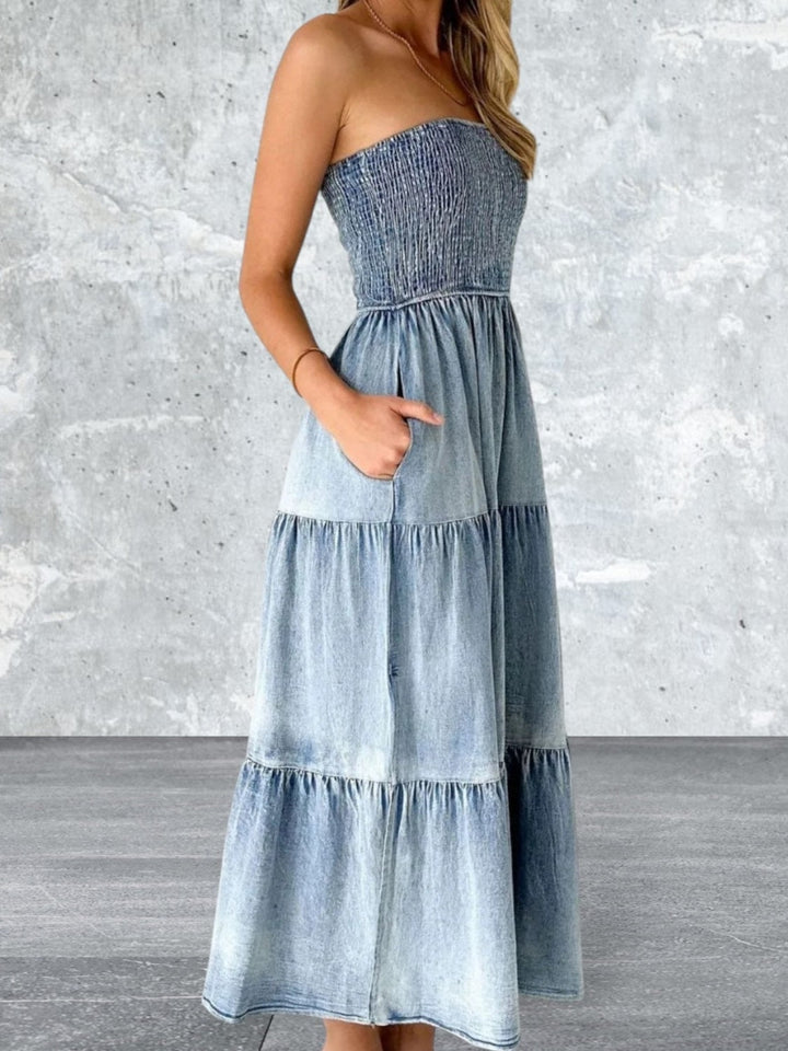 Levoire | Robe En Denim À Smocks Et Fente