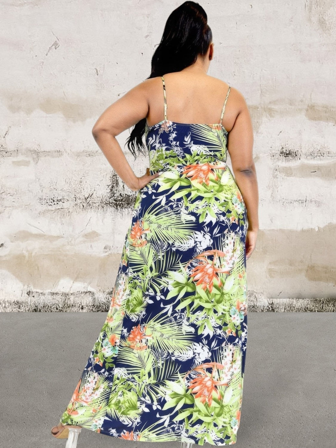 Levoire | Grande Taille Robe Maxi Enveloppe Sans Manches Imprimé Feuille