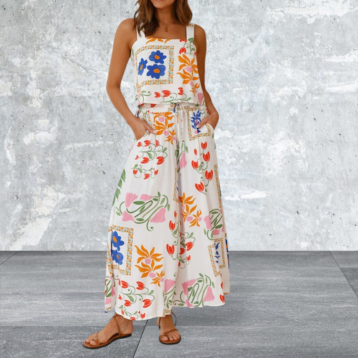 Levoire | Haut Sans Manches À Encolure Carrée Et Ensemble De Pantalons Larges Motif floral