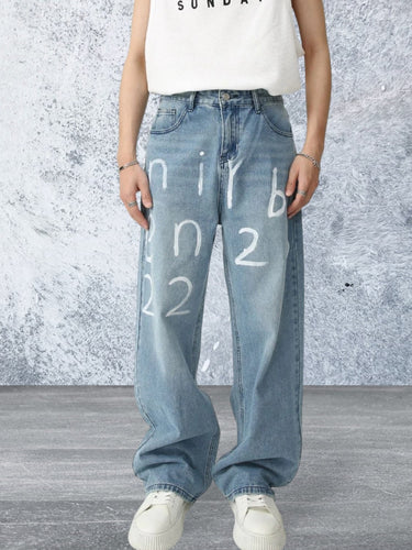 Levoire | Jeans Pour Hommes À Large Jambe Graffiti