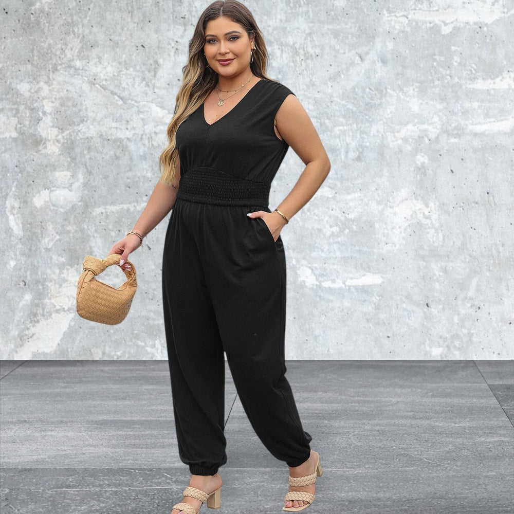 Levoire | Grande Taille Smock Taille Haute Sans Manches Décolleté En V Combinaison