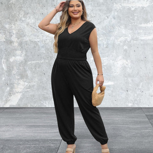 Levoire | Grande Taille Smock Taille Haute Sans Manches Décolleté En V Combinaison