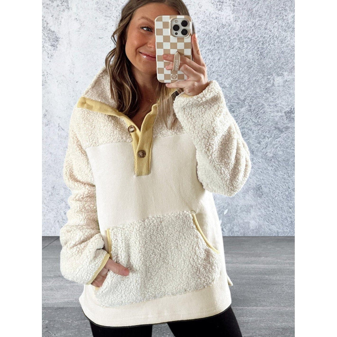 Levoire | Sweatshirt À Col Avec Boutons En Polaire À Manches Longues Beige