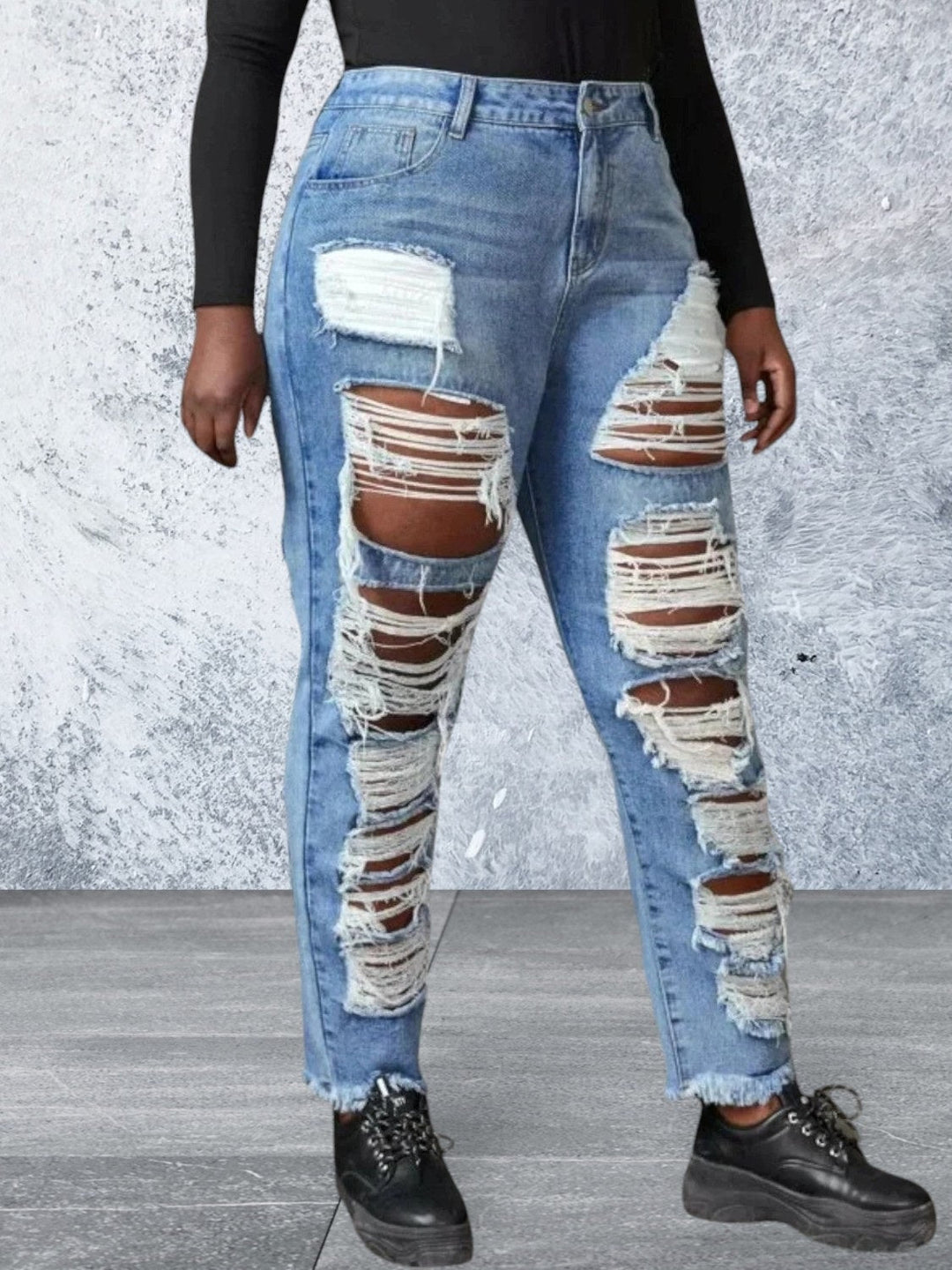 Levoire | Taille Plus Jeans Effilochés À Bruts Bleu clair 20