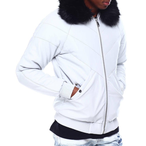 Levoire | Hommes Col En Fourrure Synthétique Amovible Veste En Cuir Pu
