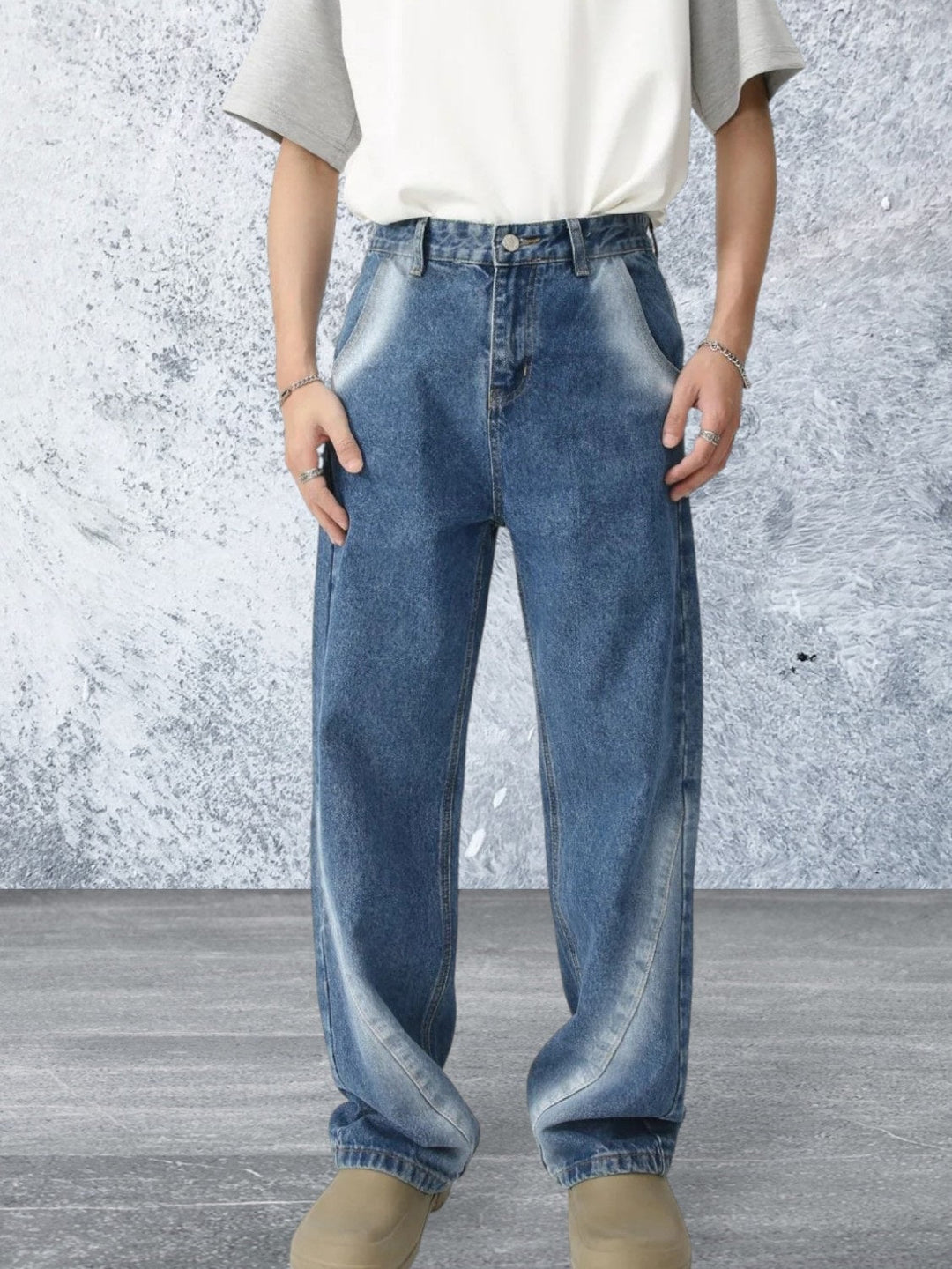 Levoire | Jean Homme Droit Avec Look Denim Délavé Moyen
