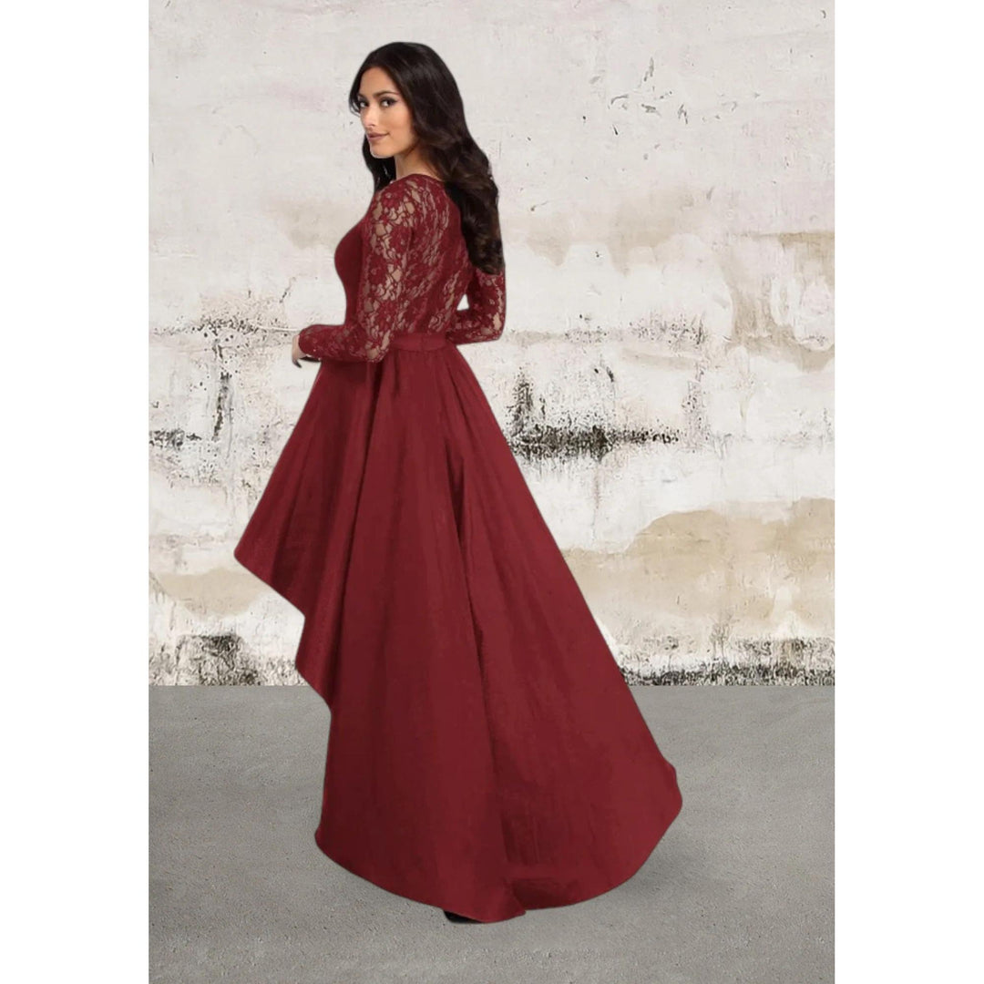 Levoire | Robe En Satin Noire À Manches Longues En Dentelle Haut-Bas