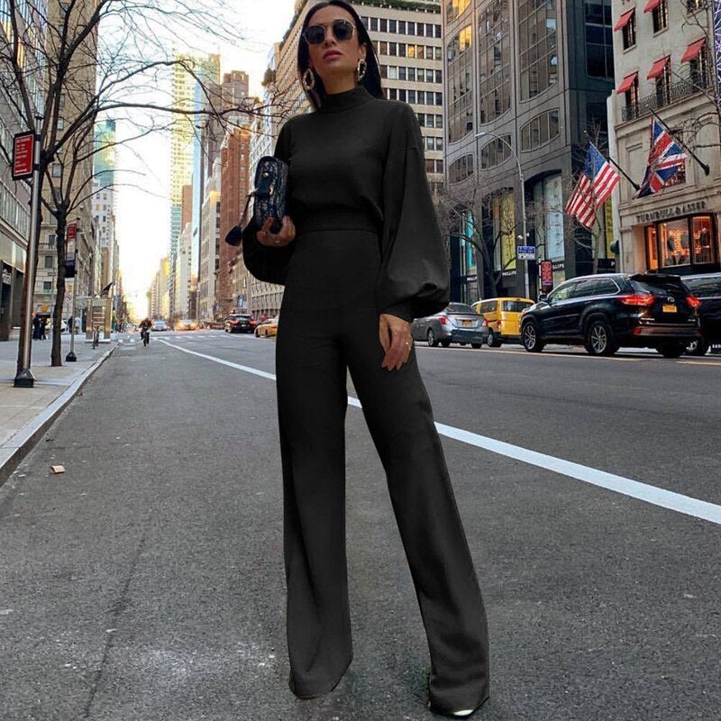 Levoire | Combinaison Femme Avec Pantalon Large Et Manches Longues Stylées Noir