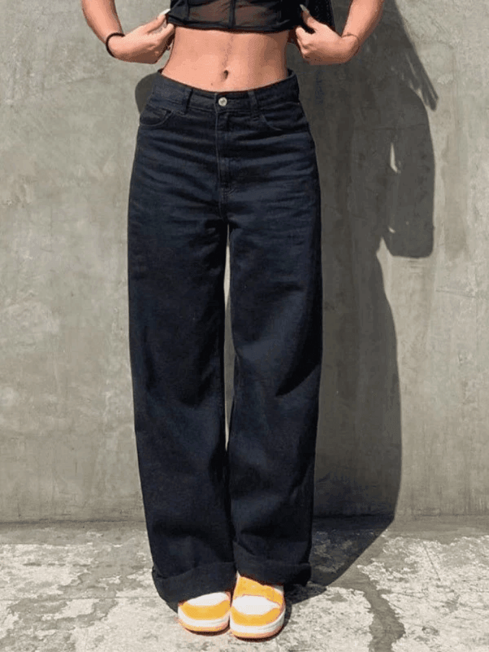 Levoire | Jean Boyfriend À Taille Mi-Haute Décontracté Noir