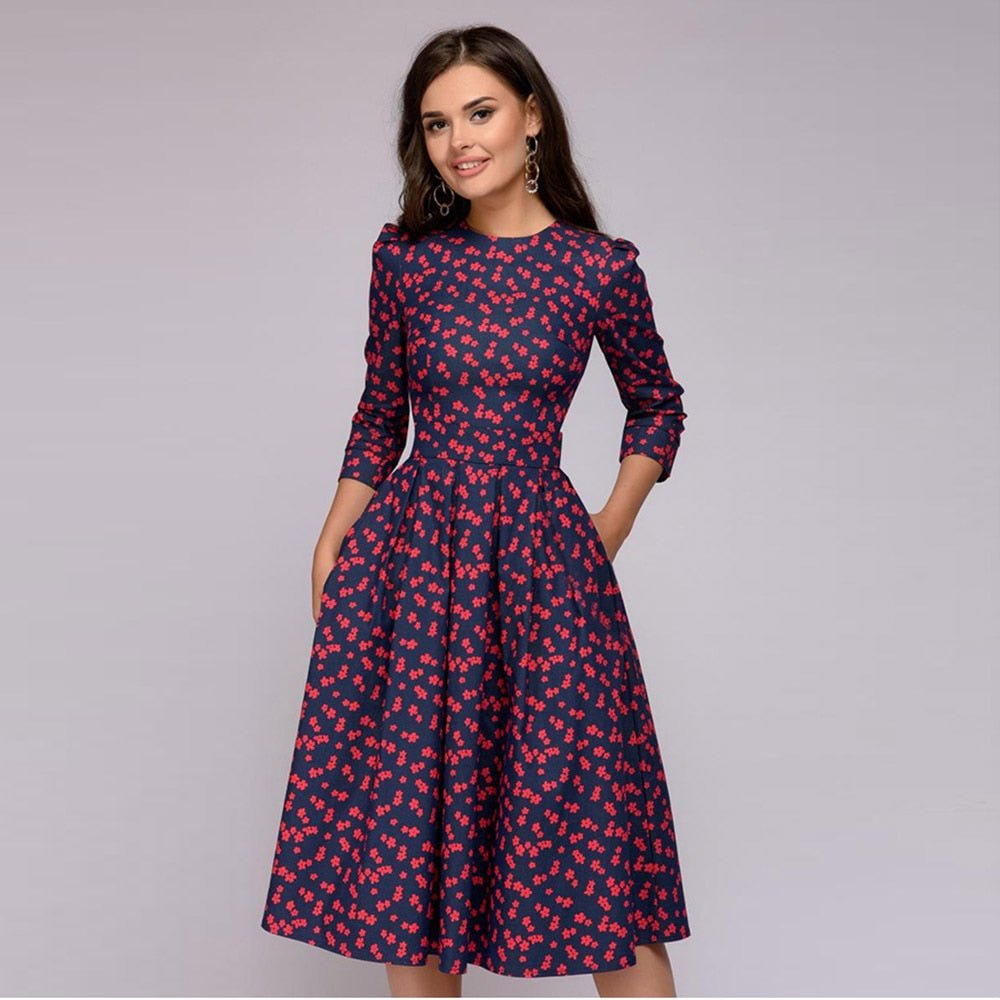 Levoire | Robe Midi Vintage Avec Imprimé Floral Pour Femmes Rot