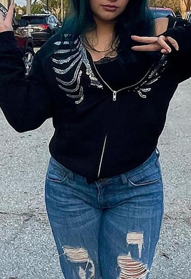 Levoire | Sweat À Capuche Zippé En Strass Skull