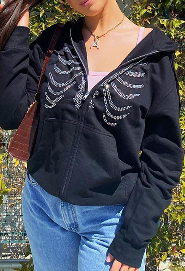 Levoire | Sweat À Capuche Zippé En Strass Skull