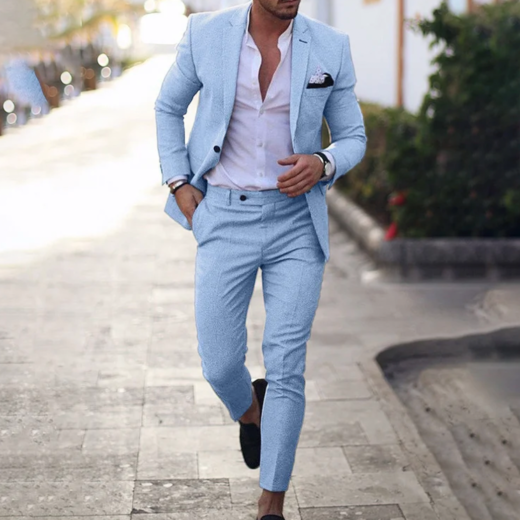Levoire | Costume En Lin Pour Homme Léger, Respirant Et Élégant Bleu clair