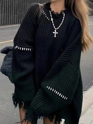 Levoire | Rippig Déchiré Franges Détendu Pull-Over