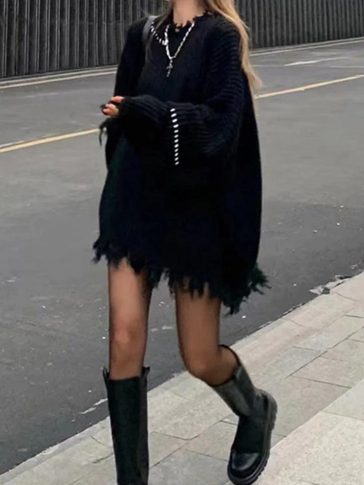 Levoire | Rippig Déchiré Franges Détendu Pull-Over