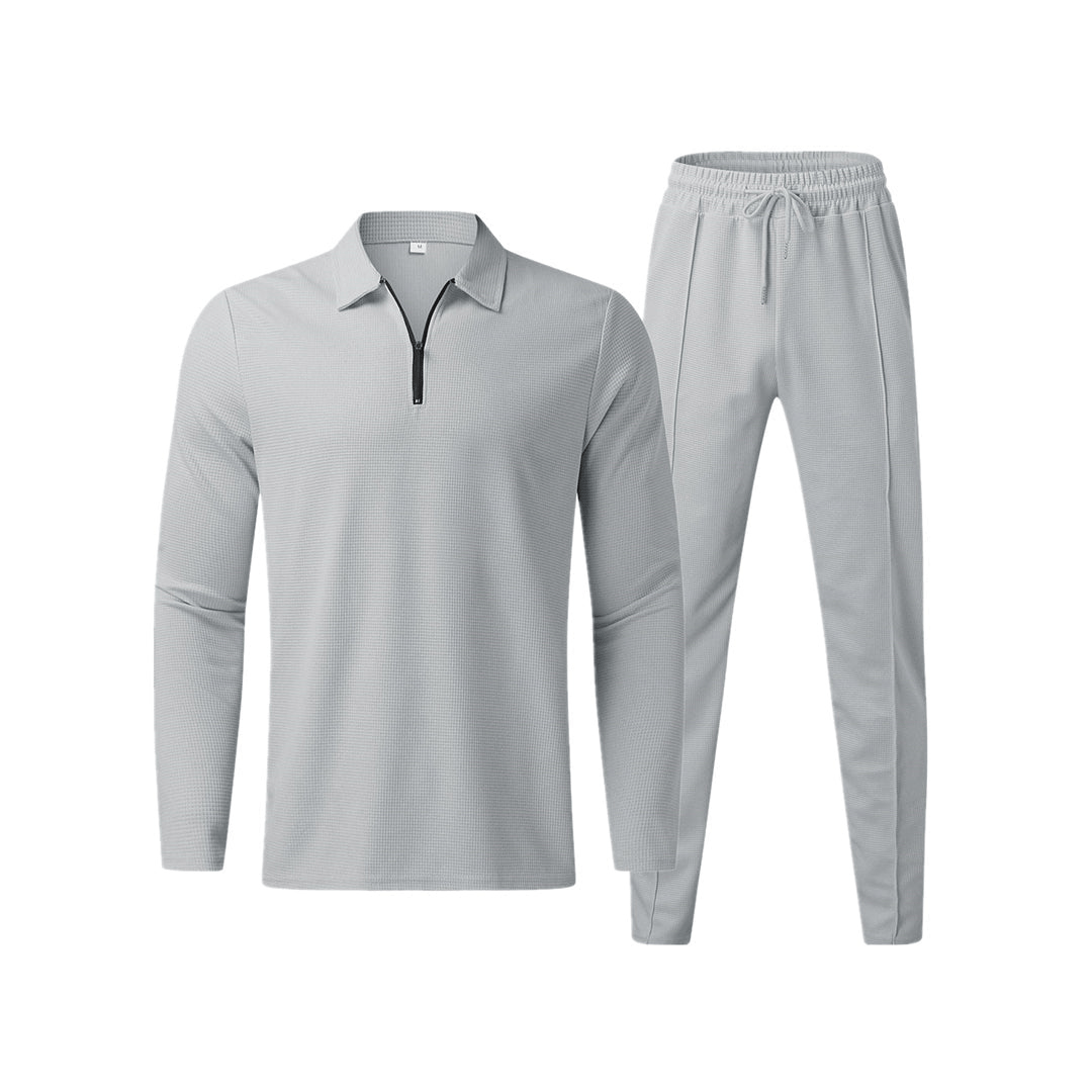 Levoire | Pantalon élastique décontracté pour homme avec polo à demi-zip élégant taille printemps/été Gris