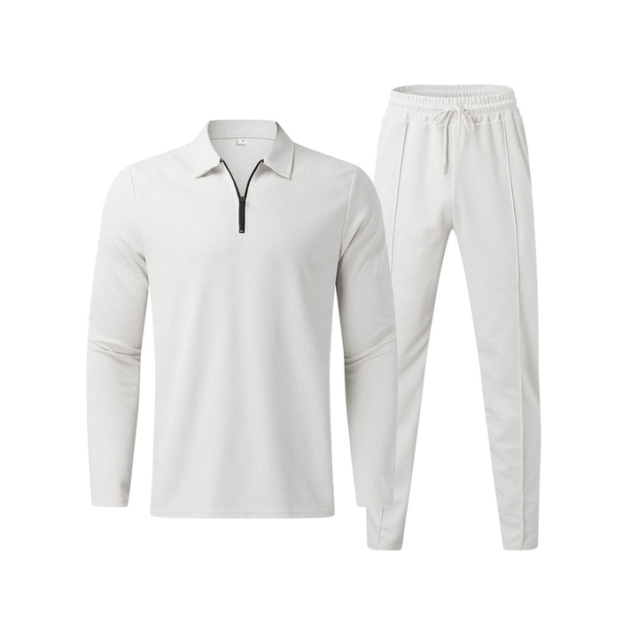 Levoire | Pantalon élastique décontracté pour homme avec polo à demi-zip élégant taille printemps/été Blanc