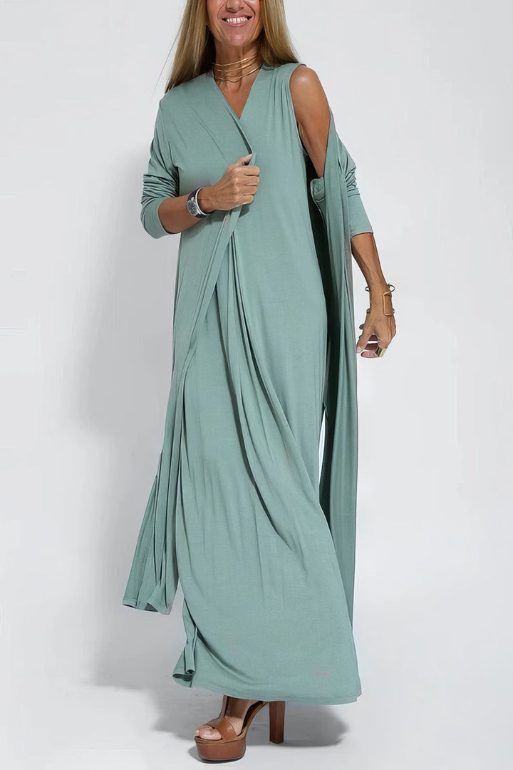 Levoire | Robe Sans Manches À Décolleté Long Avec Cardigan Assorti Style Élégant Décontracté