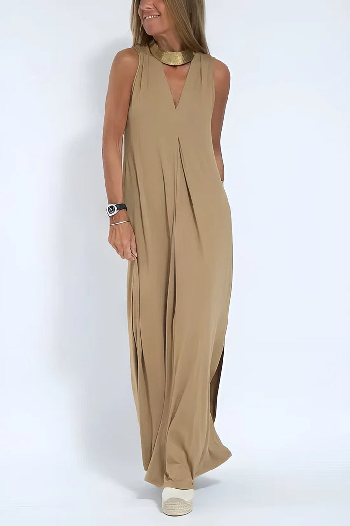 Levoire | Robe Sans Manches À Décolleté Long Avec Cardigan Assorti Style Élégant Décontracté
