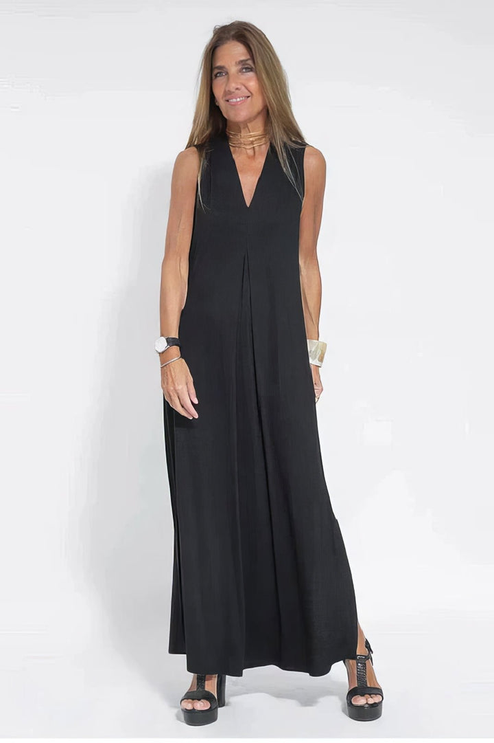 Levoire | Robe Sans Manches À Décolleté Long Avec Cardigan Assorti Style Élégant Décontracté Noir