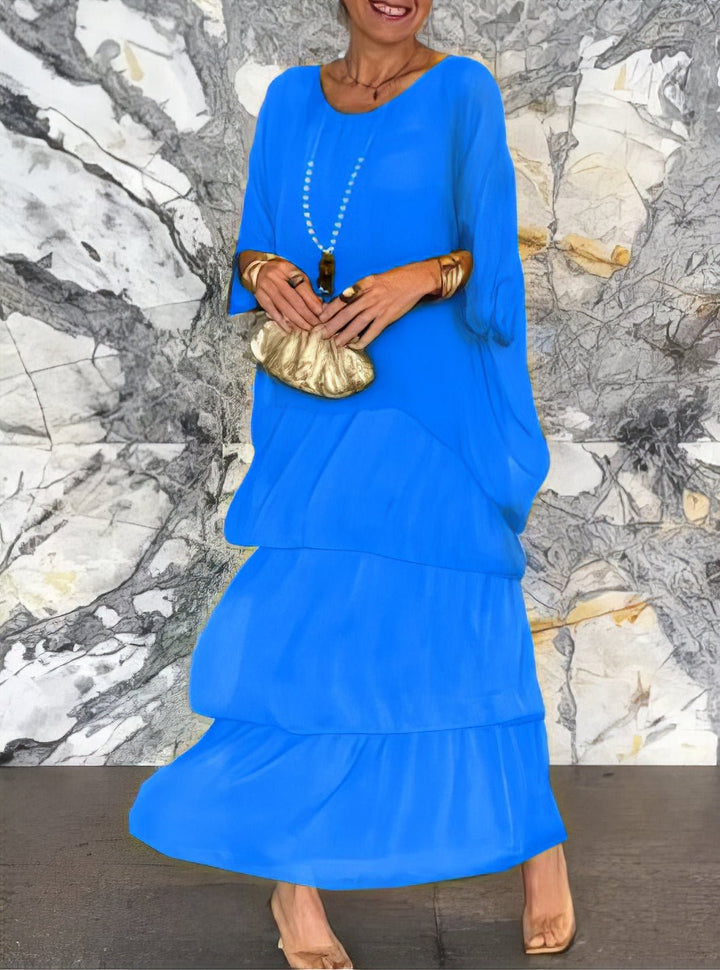 Levoire | Robe Longue Droite À Manches Longues Pour Femmes Bleu