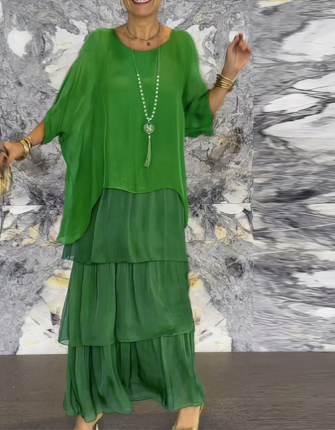 Levoire | Robe Longue Droite À Manches Longues Pour Femmes Vert clair