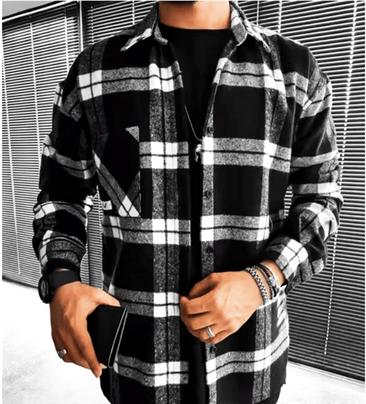 Levoire | Veste pour Hommes Chemise Épaisse Chaude & Tendance Noir Blanc